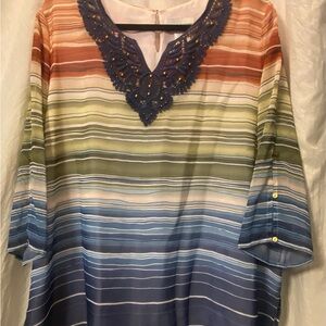Alfred Dunner Multicolor Striped Tunic with Navy Accents